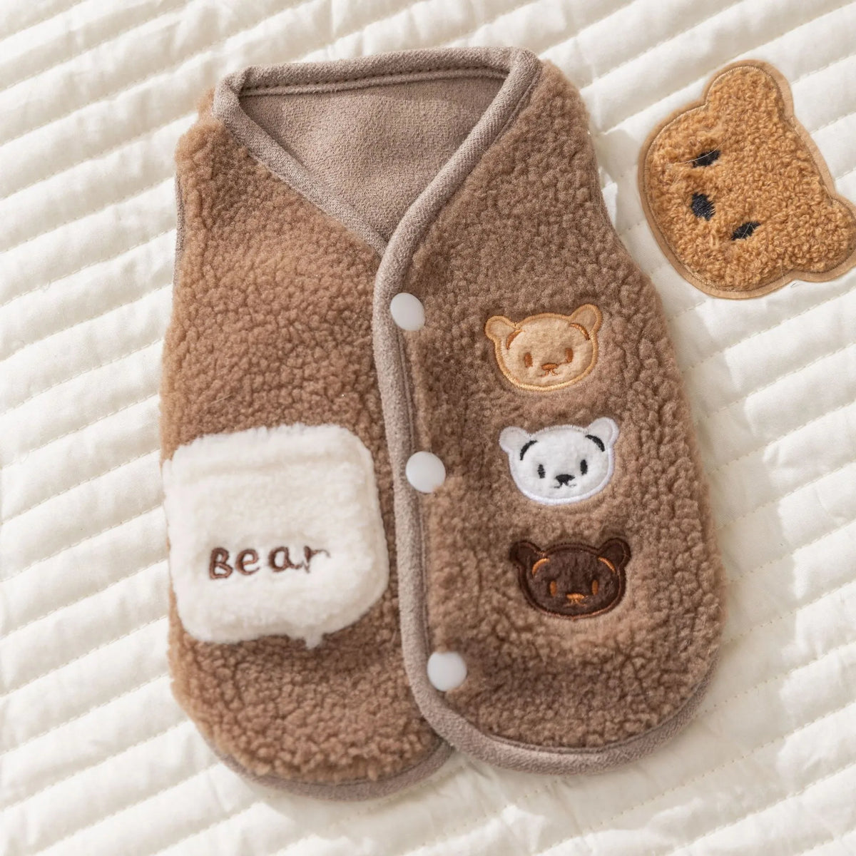 Autumn & Winter Pet Jacket – Cute Fleece Vest for Small Dogs, Puppies & Cats, Warm Cozy Animal-Themed Outdoor Clothing