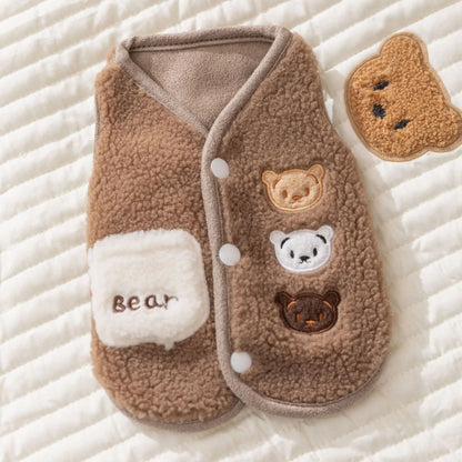 Autumn & Winter Pet Jacket – Cute Fleece Vest for Small Dogs, Puppies & Cats, Warm Cozy Animal-Themed Outdoor Clothing