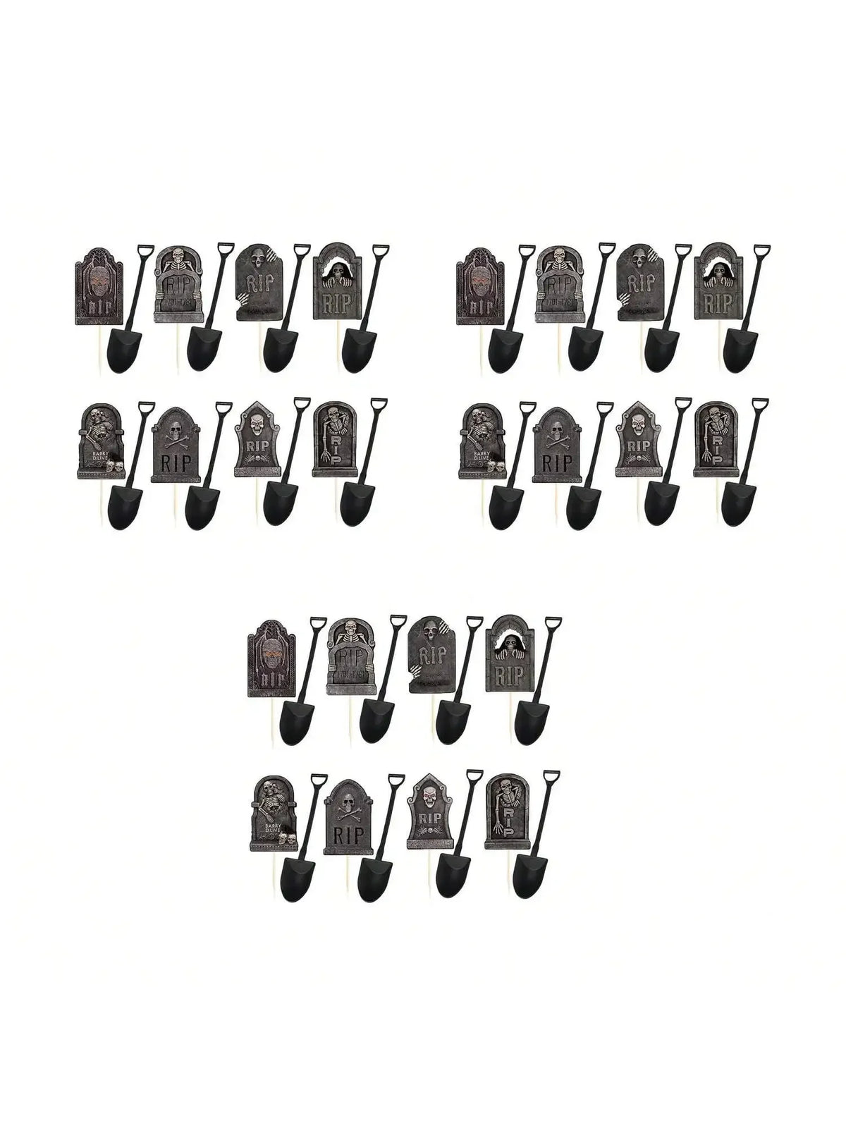 Multi-Piece Halloween Cupcake Toppers – Tombstone & Graveyard Cake Decorations with Novelty Mini Shovel Spoons for Halloween Parties