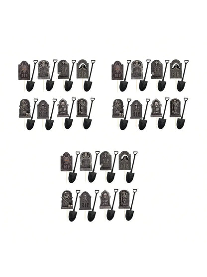 Multi-Piece Halloween Cupcake Toppers – Tombstone & Graveyard Cake Decorations with Novelty Mini Shovel Spoons for Halloween Parties