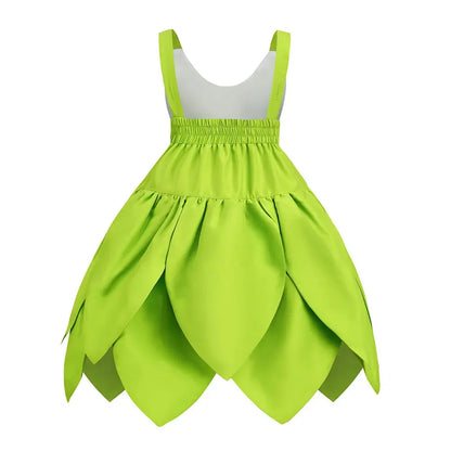 Tinker Bell Fairy Dress for Girls – Fantasy Forest Elf Green Leaf Cosplay Costume for Baby & Kids, Halloween Dress-Up