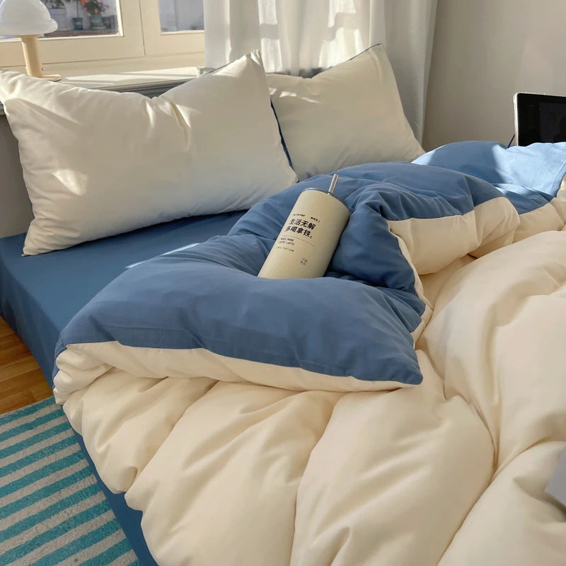 4-Piece Cotton Bedding Set – Solid Duvet Cover, Bed Sheet & Pillowcase Set for Twin, Queen & King Beds