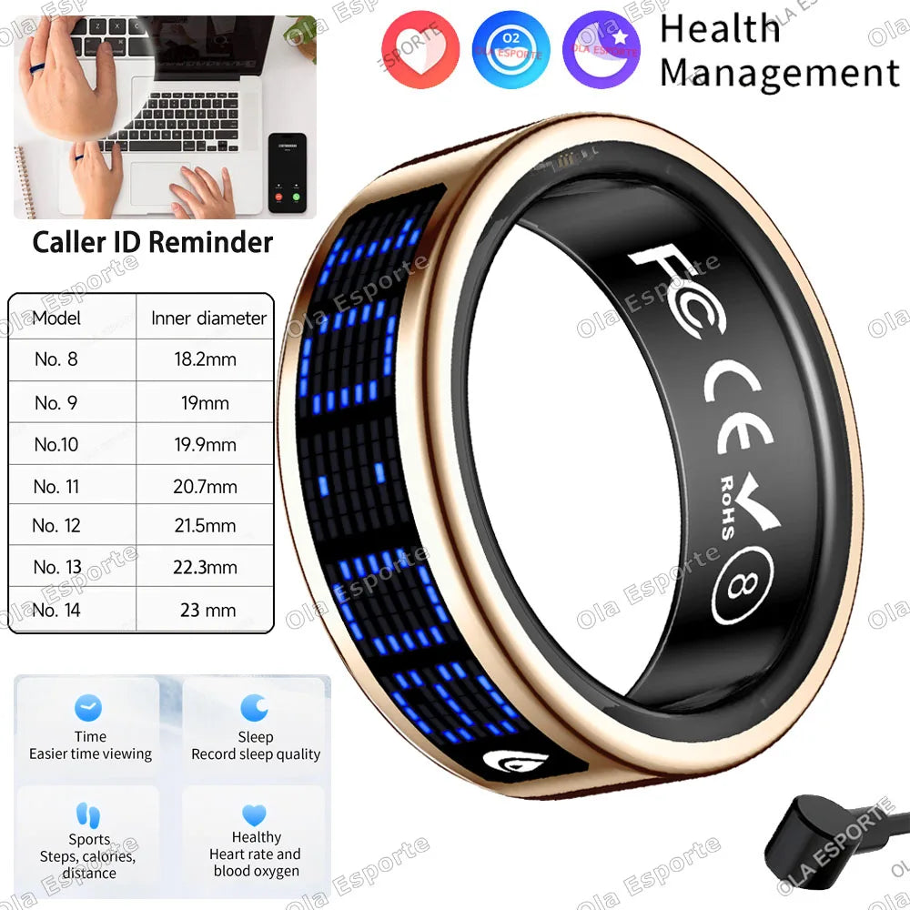 HT30 Smart Ring with Touch Display – Call ID Reminder, Tasbih Counter & Health Manager, 5ATM Waterproof Multiple Sport Modes for Men & Women