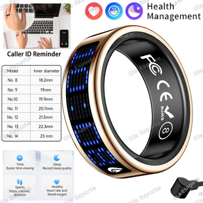 HT30 Smart Ring with Touch Display – Call ID Reminder, Tasbih Counter & Health Manager, 5ATM Waterproof Multiple Sport Modes for Men & Women