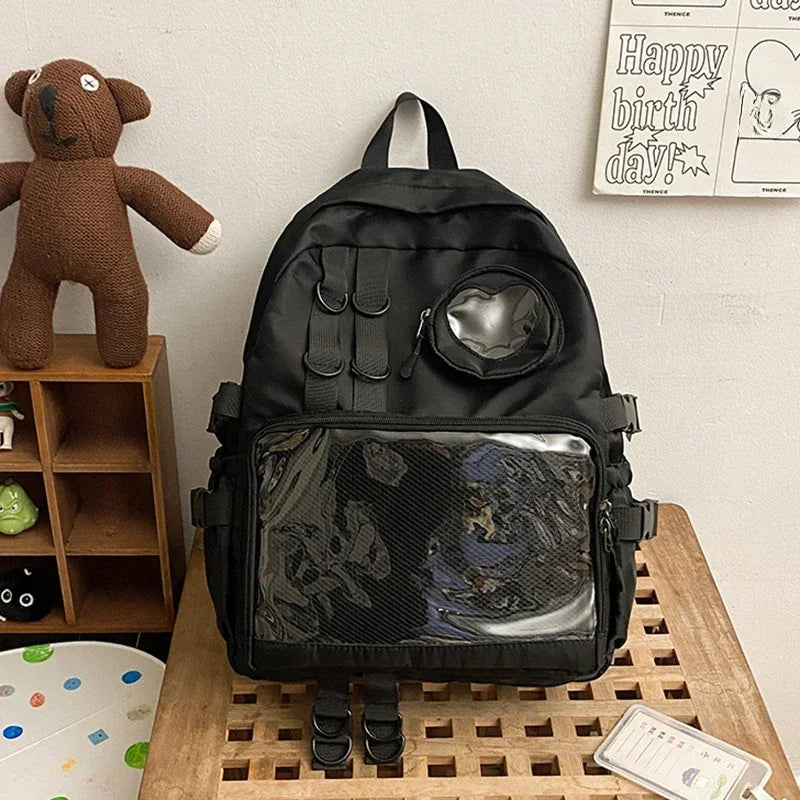 Mochila Ita Kawaii Estilo Collage – Mochila Escolar Transparente con Bolsillo en Forma de Corazón para Adolescentes, Mochila de Moda Japonesa JK, Mochila para Laptop para Mujeres, Bolso de Hombro para Estudiantes Estilo Harajuku 2024