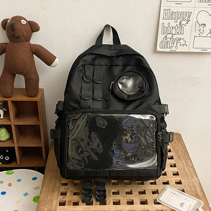 Mochila Ita Kawaii Estilo Collage – Mochila Escolar Transparente con Bolsillo en Forma de Corazón para Adolescentes, Mochila de Moda Japonesa JK, Mochila para Laptop para Mujeres, Bolso de Hombro para Estudiantes Estilo Harajuku 2024