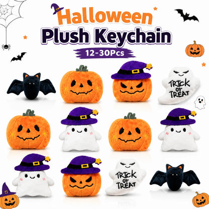 12-40PCS Halloween Mini Plush Keychains Bulk, Cute Ghost Stuffed Animal Charms, Trick or Treat Goodie Bag Fillers, Halloween Party Favors, Gifts and Kids Accessories