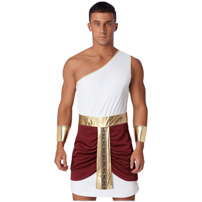 Men’s Ancient Greek & Egyptian Pharaoh Cosplay Costume – Metallic Shiny Toga Robe with Sleeves for Halloween & Roleplay