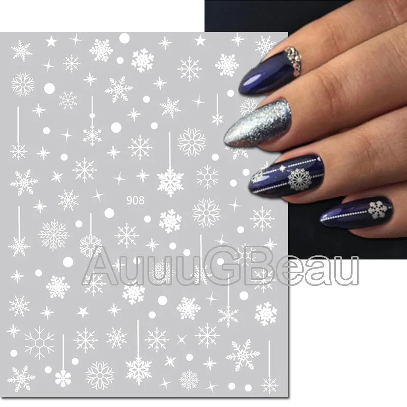 3D Christmas Nail Art Stickers – Snowflake & Winter Tree Nail Decals for Nail Tips Decoration