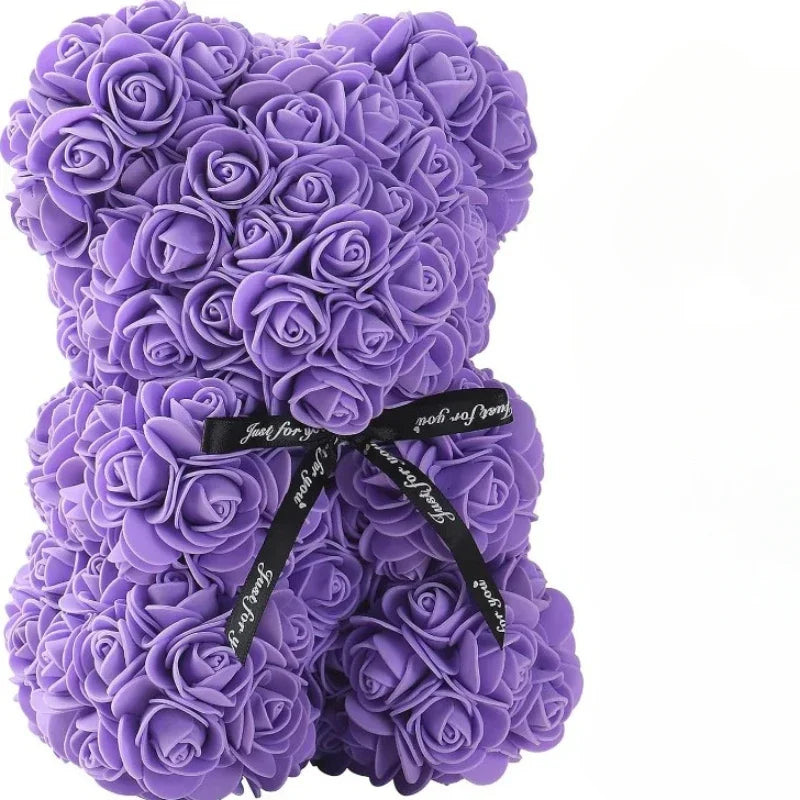 Ourson en roses artificielles – Cadeau fleur éternelle pour la fête des mères, la Saint-Valentin, les anniversaires et les fêtes.