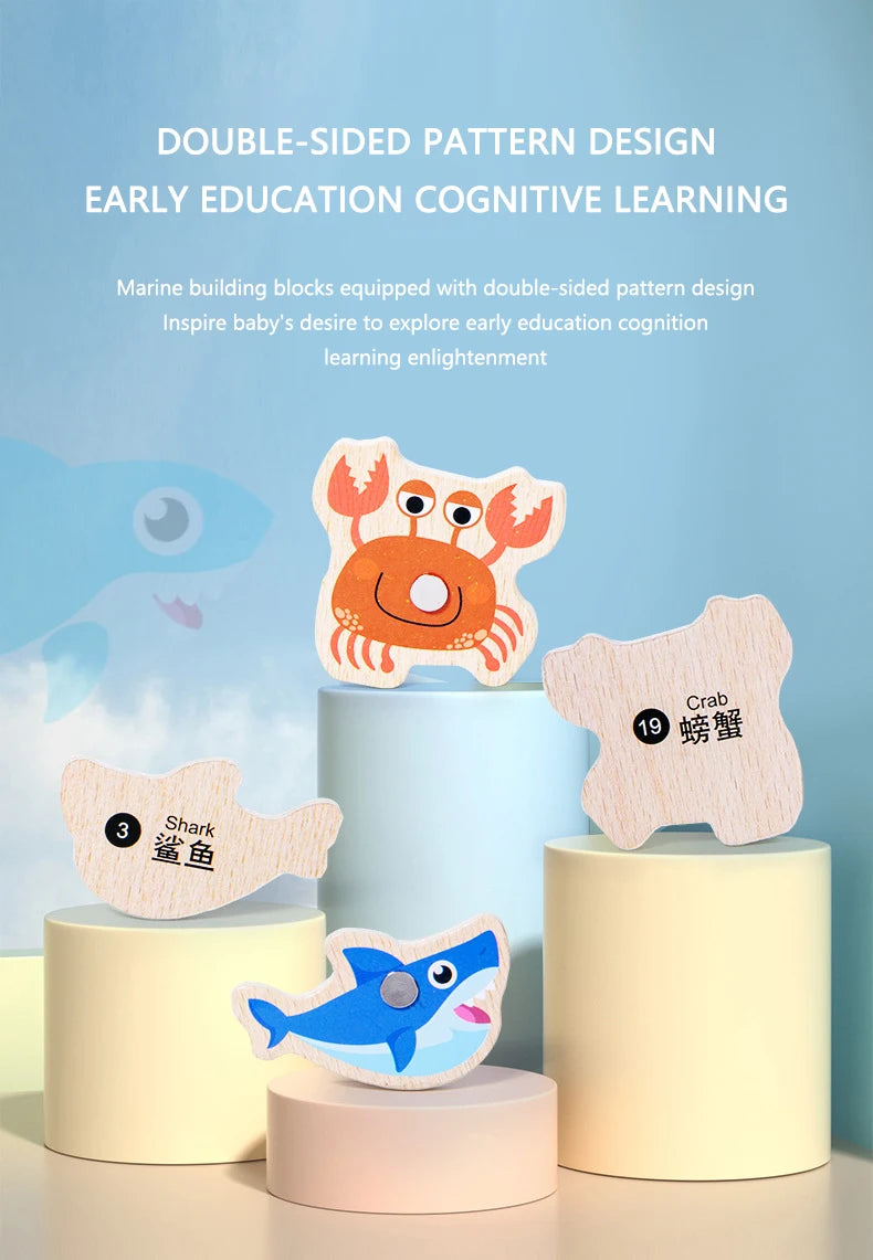 Jouet de Pêche Magnétique en Bois – Jeu d'Apprentissage Montessori sur la Vie Marine, Activité de Pêche Éducative Précoce pour Bébé, Jouet de Développement Cognitif Interactif Parent-Enfant pour Enfants