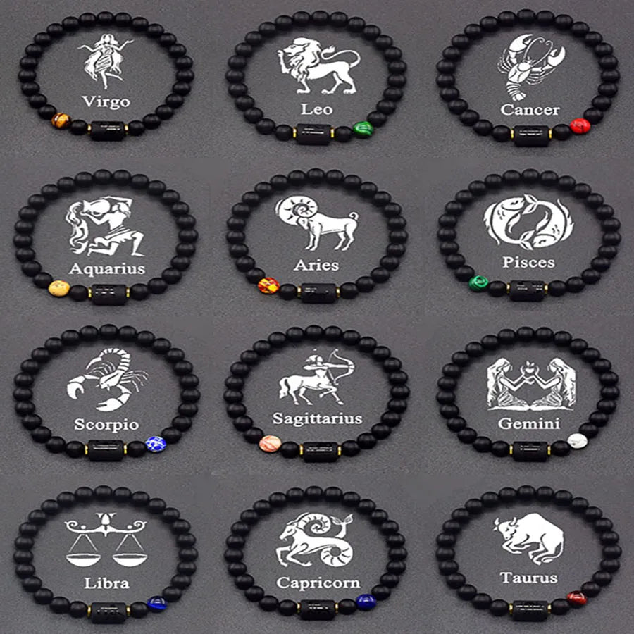 Pulsera de constelación de 12 signos del zodiaco – Brazalete con dije de astrología para hombres y mujeres | Regalo de joyería de amistad Aries, Virgo, Leo y Libra