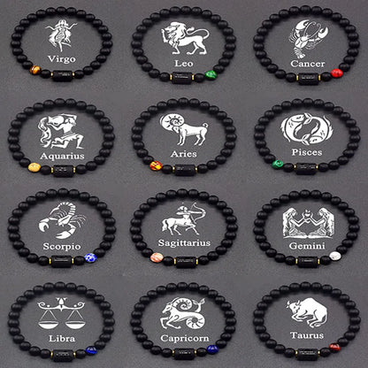Pulsera de constelación de 12 signos del zodiaco – Brazalete con dije de astrología para hombres y mujeres | Regalo de joyería de amistad Aries, Virgo, Leo y Libra