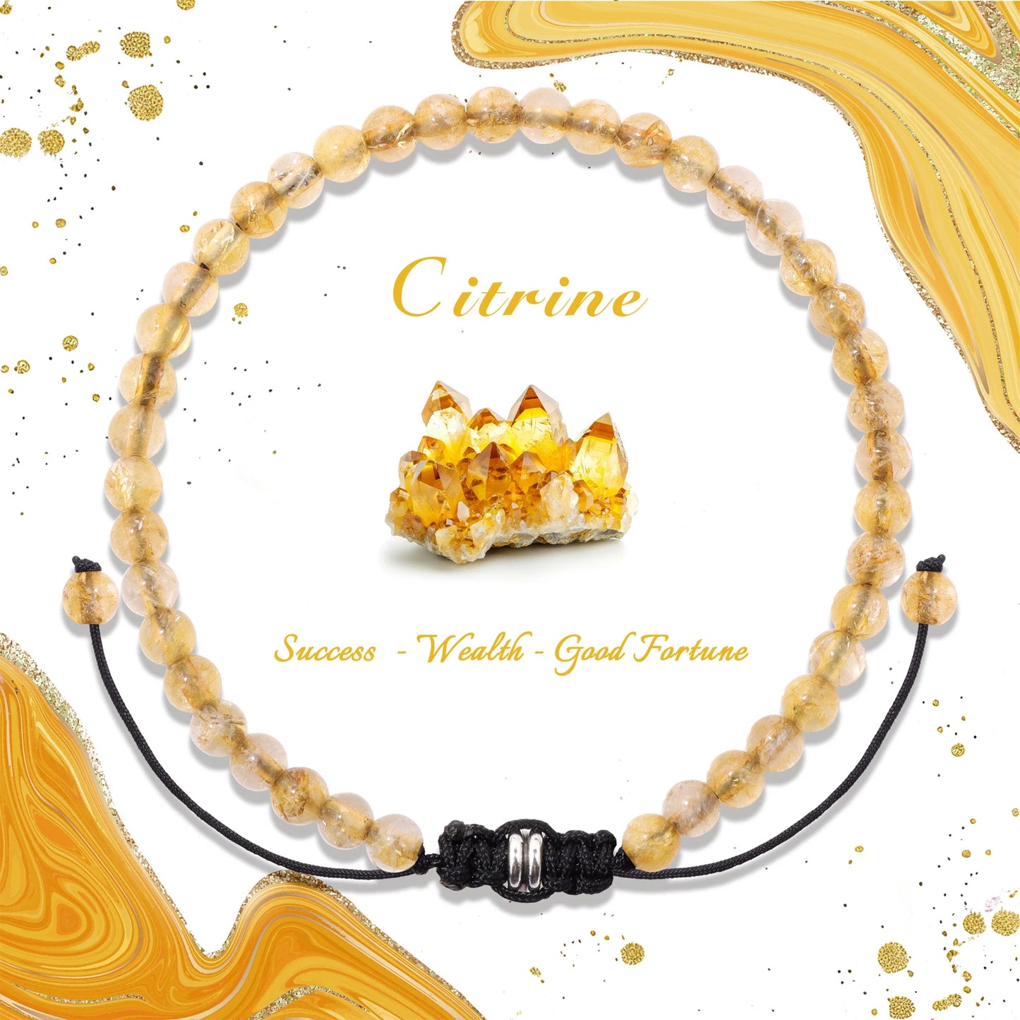 Bracelet perles de tourmaline noire naturelle – Bracelet ajustable tressé en corde avec carte cadeau pour hommes et femmes