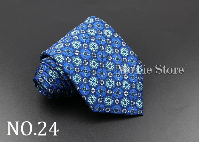 Men's 7.5cm Soft Silk Necktie – Floral & Dot Pattern Tie for Weddings, Business, Parties & Formal Wear