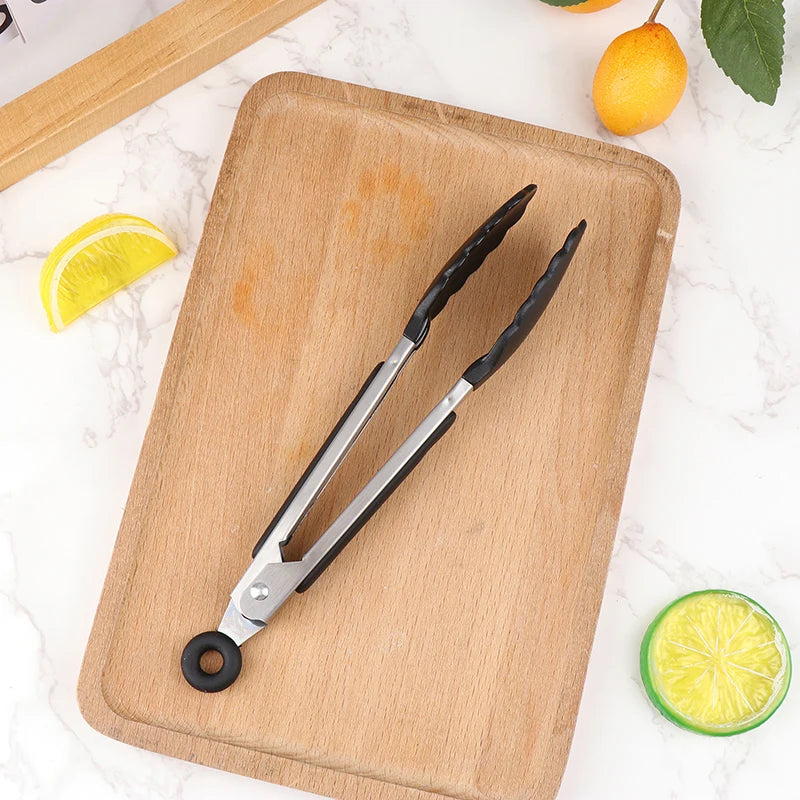 Silicone BBQ Grilling Tongs – Non-Stick Stainless Steel Kitchen Cooking, Salad & Serving Tongs