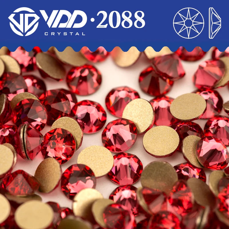 VDD 2088 Crystal Flower Nail Rhinestones – Non-Hotfix 8 Big & 8 Small Flatback Gems for Nail Art & DIY Decorations