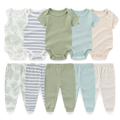 Kiddiezoom 10PCS Baby Clothing Set – Unisex Newborn Bodysuits & Pants, Soft Four-Season Infant Outfit for Baby Boys & Girls