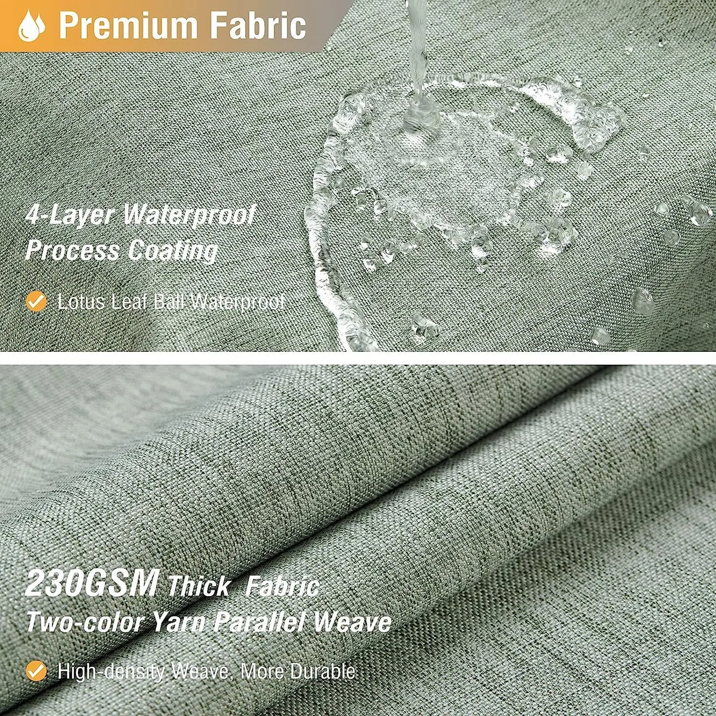 Cortina de ducha de lino de lujo – Cortina de baño de tela impermeable con ganchos de metal