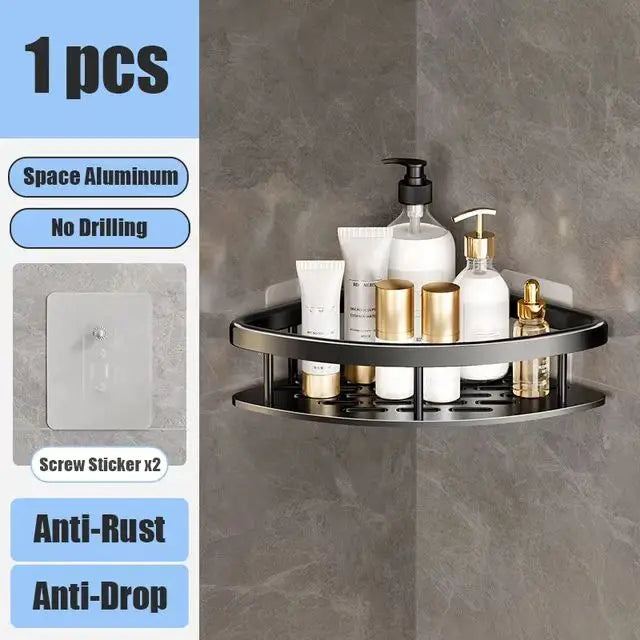 Étagère de Douche Murale sans Perçage – Support d'Angle en Aluminium pour Shampooing, Savon et Rangement de Toilette