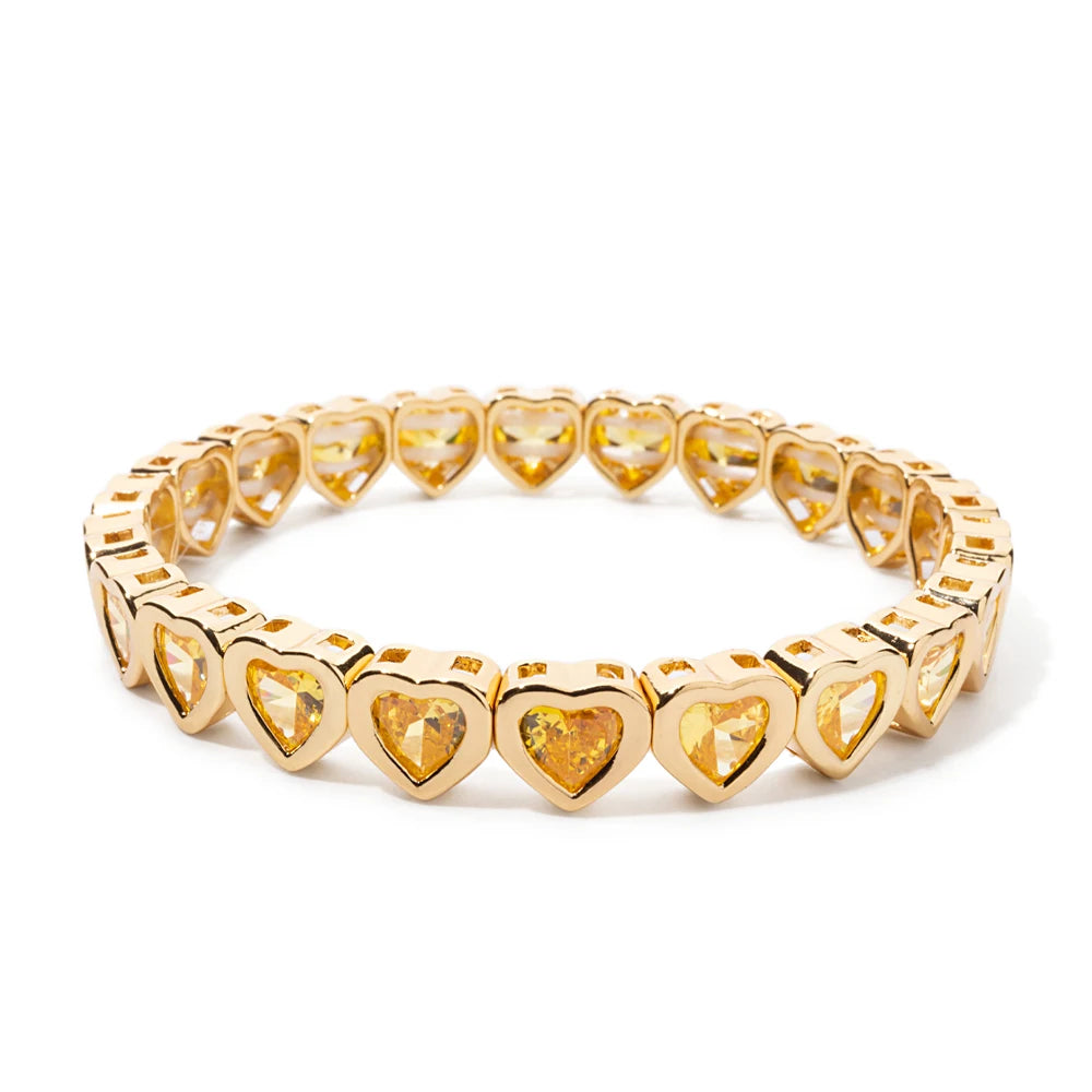 Brazalete de puño elástico para mujer 2024 Gold Love con diamantes de imitación color melocotón, joyería de moda