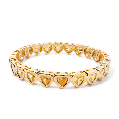 Brazalete de puño elástico para mujer 2024 Gold Love con diamantes de imitación color melocotón, joyería de moda