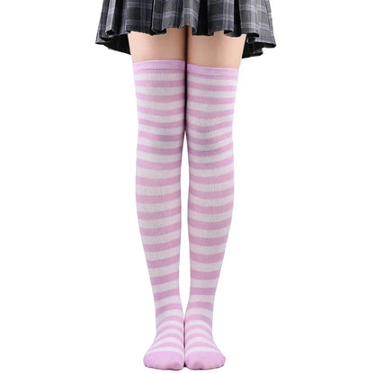 Thigh High Socks Women Over Knee Striped Polka Dot Stockings Black White Pink Lolita Cosplay Harajuku Y2K Kawaii