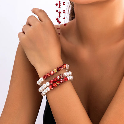 DIEZI Gothic Multilayer Red Blood Pearl Choker Necklace – Vintage Crystal Beaded Statement Jewelry for Women, Halloween & Gothic Parties