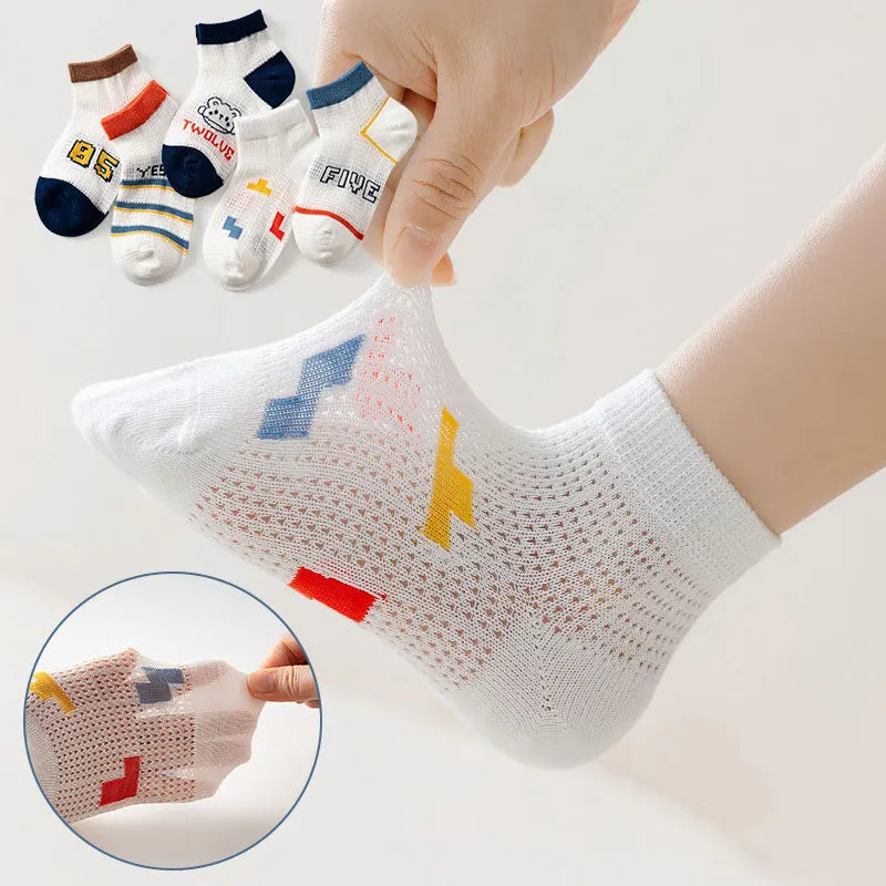 5 pares de calcetines de algodón de malla transpirables de verano suaves para niños y niñas de 1 a 12 años