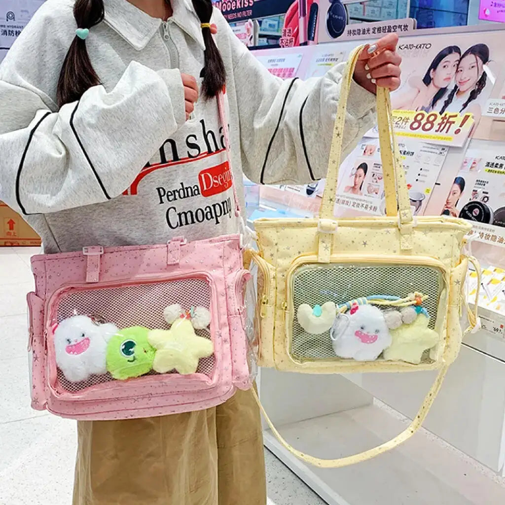 Bolsa Ita Japonesa Y2K para Mujer – Bonito Bolso de Hombro Transparente Lolita, Bolso Cruzado Grande de Exhibición DIY, Cartera de Moda Kawaii para la Escuela, Viajes y Uso Diario