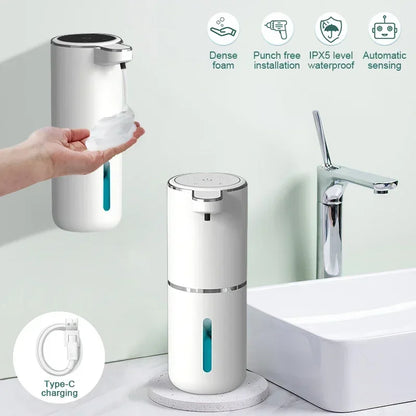 Dispensador automático de jabón sin contacto de 380 ml – Dispensador de jabón líquido y espuma recargable por USB con 4 niveles ajustables