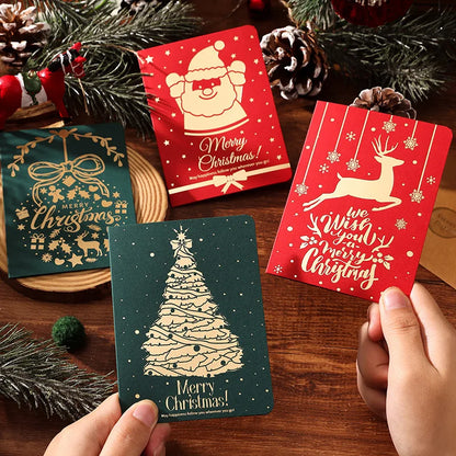 6PCS Christmas Greeting Cards with Envelopes – Red & Green Hot Stamping Holiday Blessing Cards for Xmas, New Year & Gift Giving