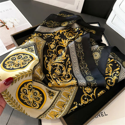 70x70CM Foulard en soie imprimé pour femme – Châle Pashmina carré tendance, tour de cou de luxe, bandeau et bandana décoratif