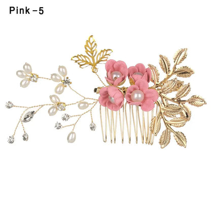 Luxury Floral Bridal Hair Comb with Gold Leaves – Crystal Wedding Hair Accessory for Brides & Prom