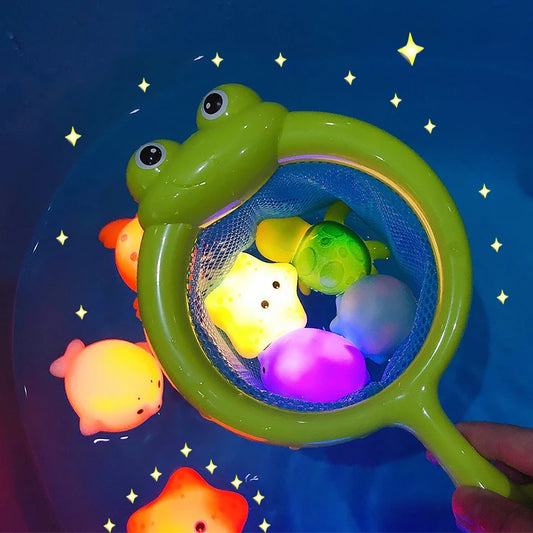 Juego de Juguetes de Baño Flotantes con Luces LED, Red de Pesca y Animales para Bebés, Niños Pequeños y Niños