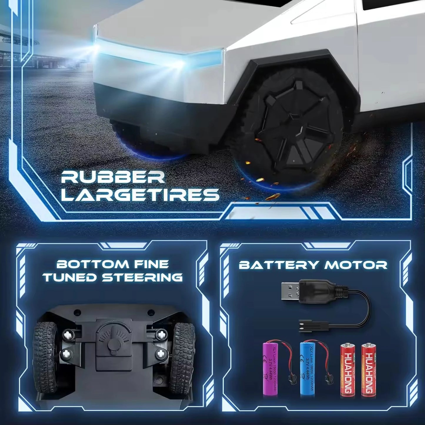 1:24 RC Cybertruck Camioneta a Control Remoto 4WD con Motores Duales, Luces LED y Juguete de Coche RC Todoterreno de 27MHz para Niños