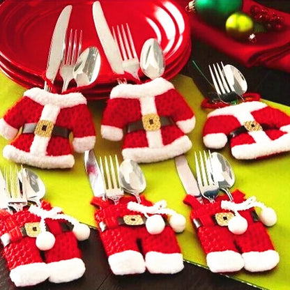 6PCS Santa Suit Cutlery Holders – Christmas Silverware Pocket Bags for Tableware, Xmas & New Year Party Table Decor