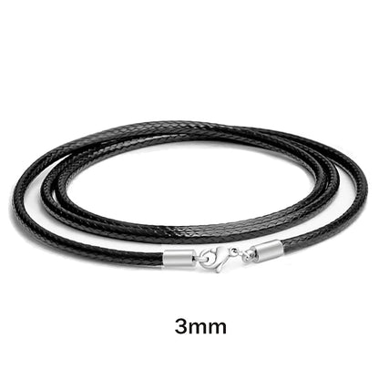 Cordón de collar de cuero trenzado negro genuino con broche de acero inoxidable - Cadena de colgante DIY para hacer joyas para hombres y mujeres