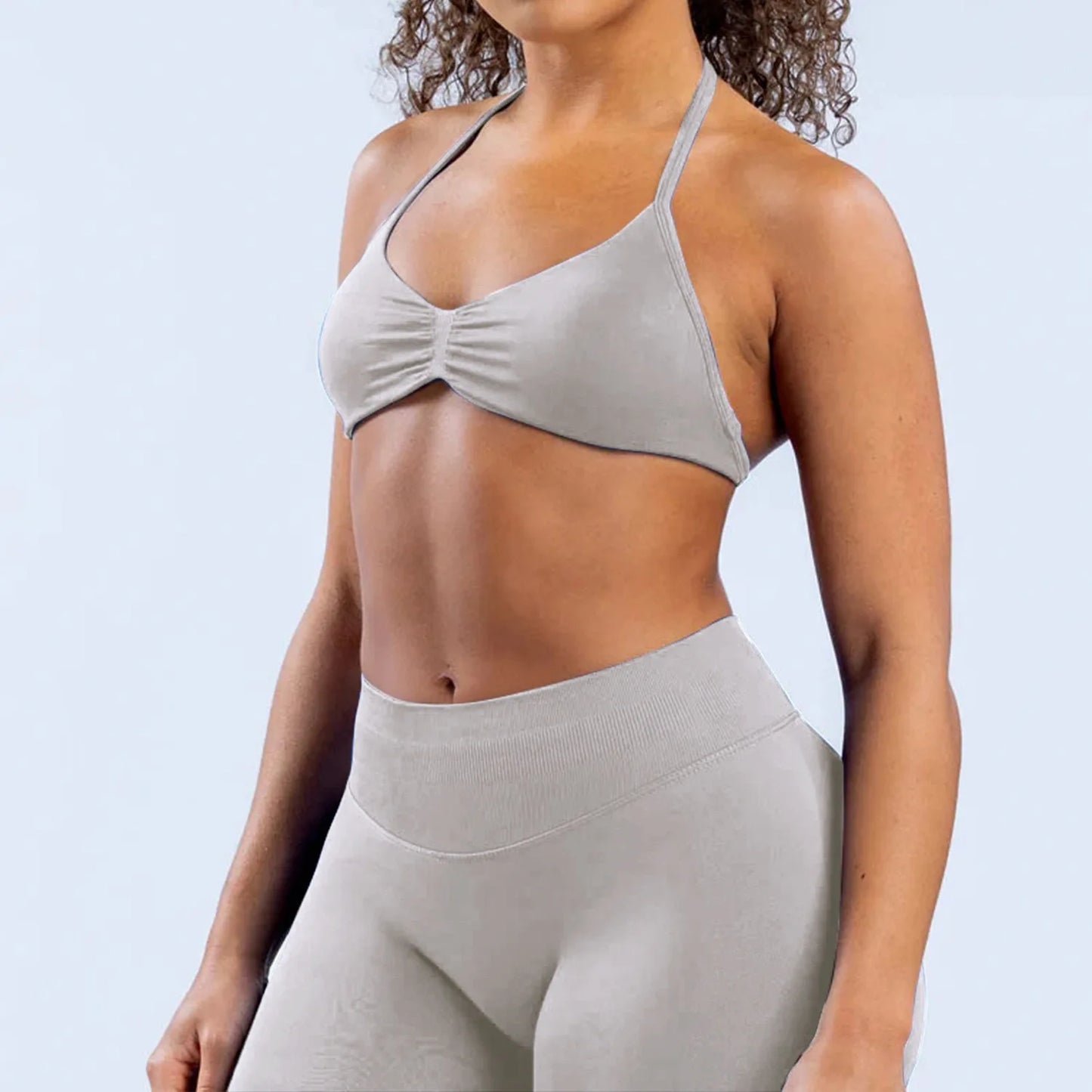 Women’s Seamless Yoga Set – 2PCS Strappy Sports Bra & High Waist Scrunch Shorts Gym Workout Outfit