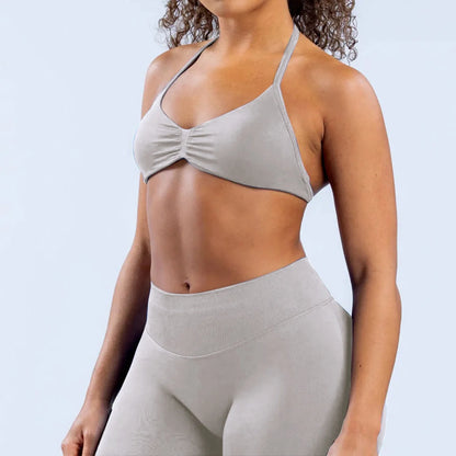 Women’s Seamless Yoga Set – 2PCS Strappy Sports Bra & High Waist Scrunch Shorts Gym Workout Outfit