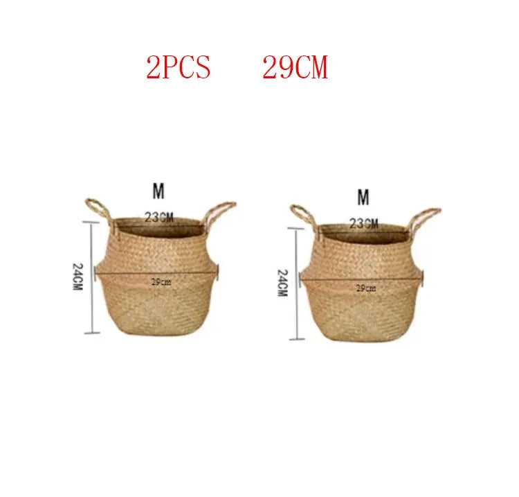 Panier en osier tressé en algues marines, pot de fleurs suspendu en rotin – Panier de rangement tressé naturel pour la lessive, les plantes, l'organisation de la maison et la décoration suspendue WF1015