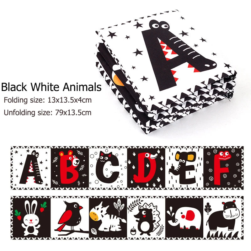 Black & White Sensory Cloth Book for Babies 0–12 Months Montessori Soft Crinkle Toy