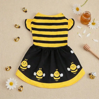 Cute Bee Dog Dress – Yellow Bumble Bee Striped Pet Costume for Dogs, Puppies, Kittens & Cats, Party & Halloween Pet Apparel
