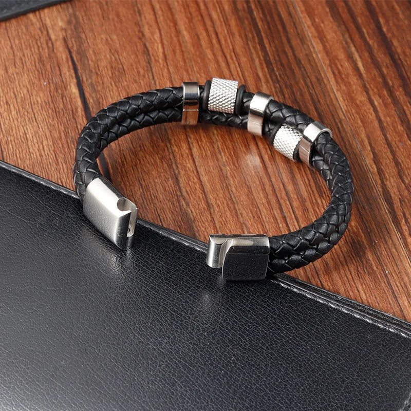 Braided Leather Rope Bracelet – Genuine Leather Bracelet with Stainless Steel Magnetic Clasp for Men & Women | Fashion Jewelry Gift