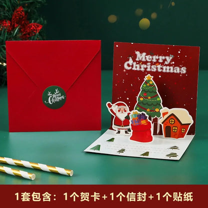 3D Santa Christmas Greeting Card – Folding Merry Christmas Best Wishes Card, Xmas Gift, New Year Blessing & Thank You Postcard