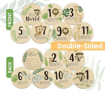 7PCS Newborn Milestone Wooden Cards – Baby Monthly Growth Announcement Props, Baby Shower Gift for Boys & Girls, Pregnancy Photography Accessories for First Year Memories & Photo Sessions
