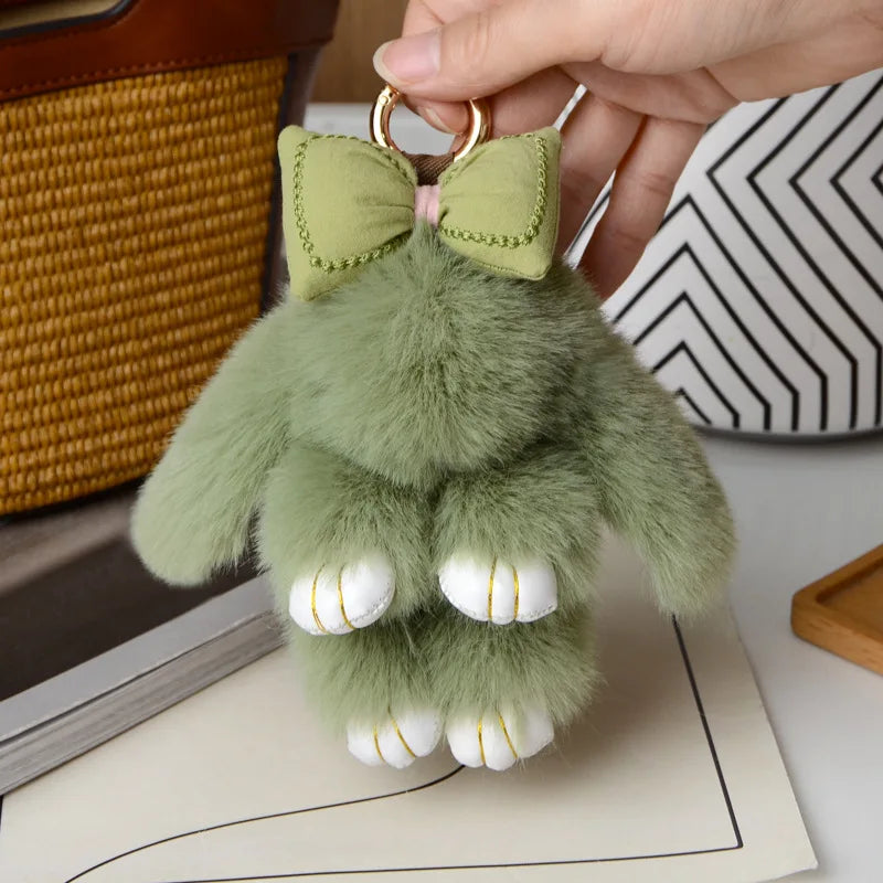 ZAKOL 15CM Fluffy Rabbit Fur Pompon Keychain – Soft Cute Bunny Plush Key Ring & Bag Charm, Adorable Gift Accessory for Girls