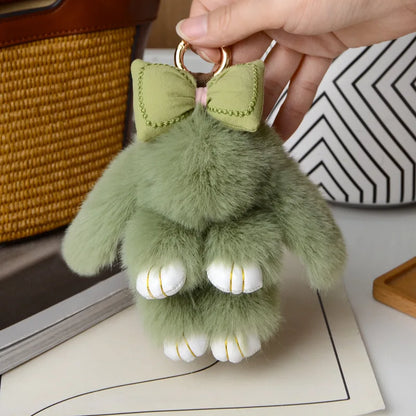 ZAKOL 15CM Fluffy Rabbit Fur Pompon Keychain – Soft Cute Bunny Plush Key Ring & Bag Charm, Adorable Gift Accessory for Girls