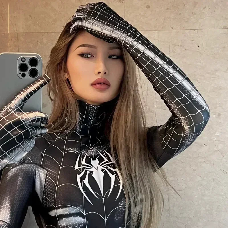 Spider Superhero Women Cosplay Costume – Black Cat 3D Print Bodysuit Jumpsuit
