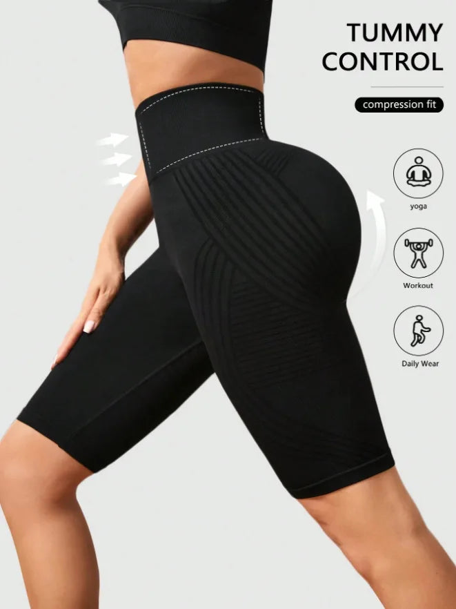 Women’s High Waist Seamless Slim Yoga Shorts Stretchy Push Up Butt Lifting Knitted Workout Running